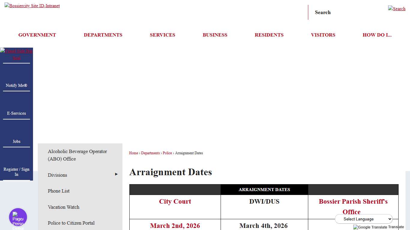 Arraignment Dates Bossier City, LA