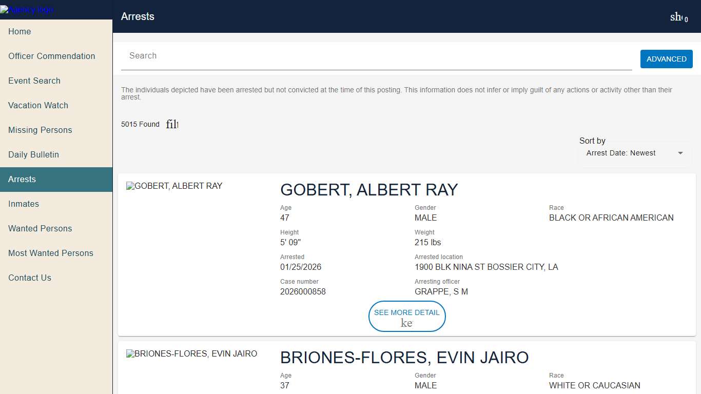 Bossier City Police To Citizen Police to Citizen - Recent Arrests catalog