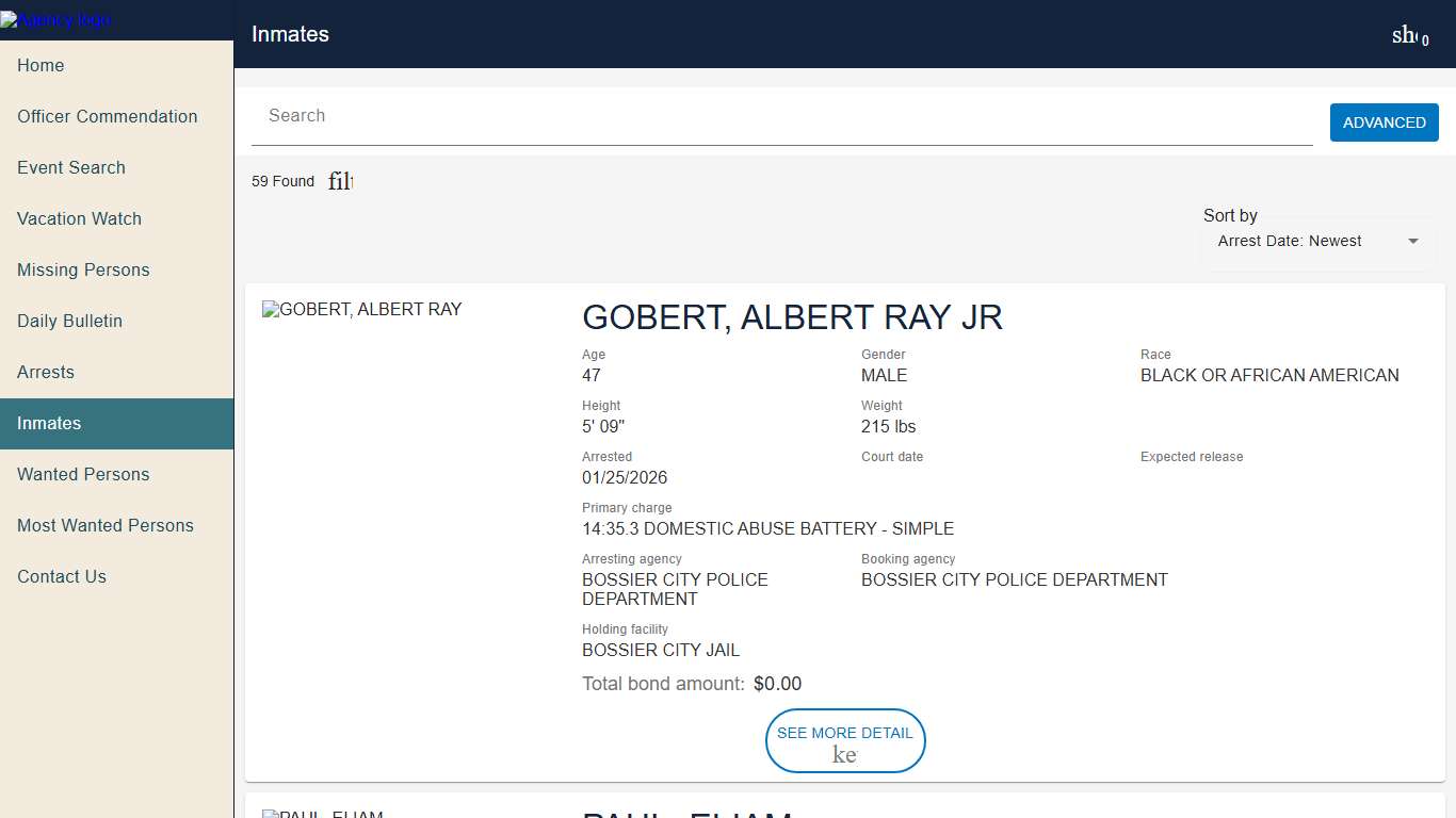 Bossier City Police To Citizen Police to Citizen - Inmates catalog